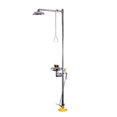 304 Stainless Steel Emergency Shower and Eyewash Station with Dual Spray Heads and Stainless Steel Bowl